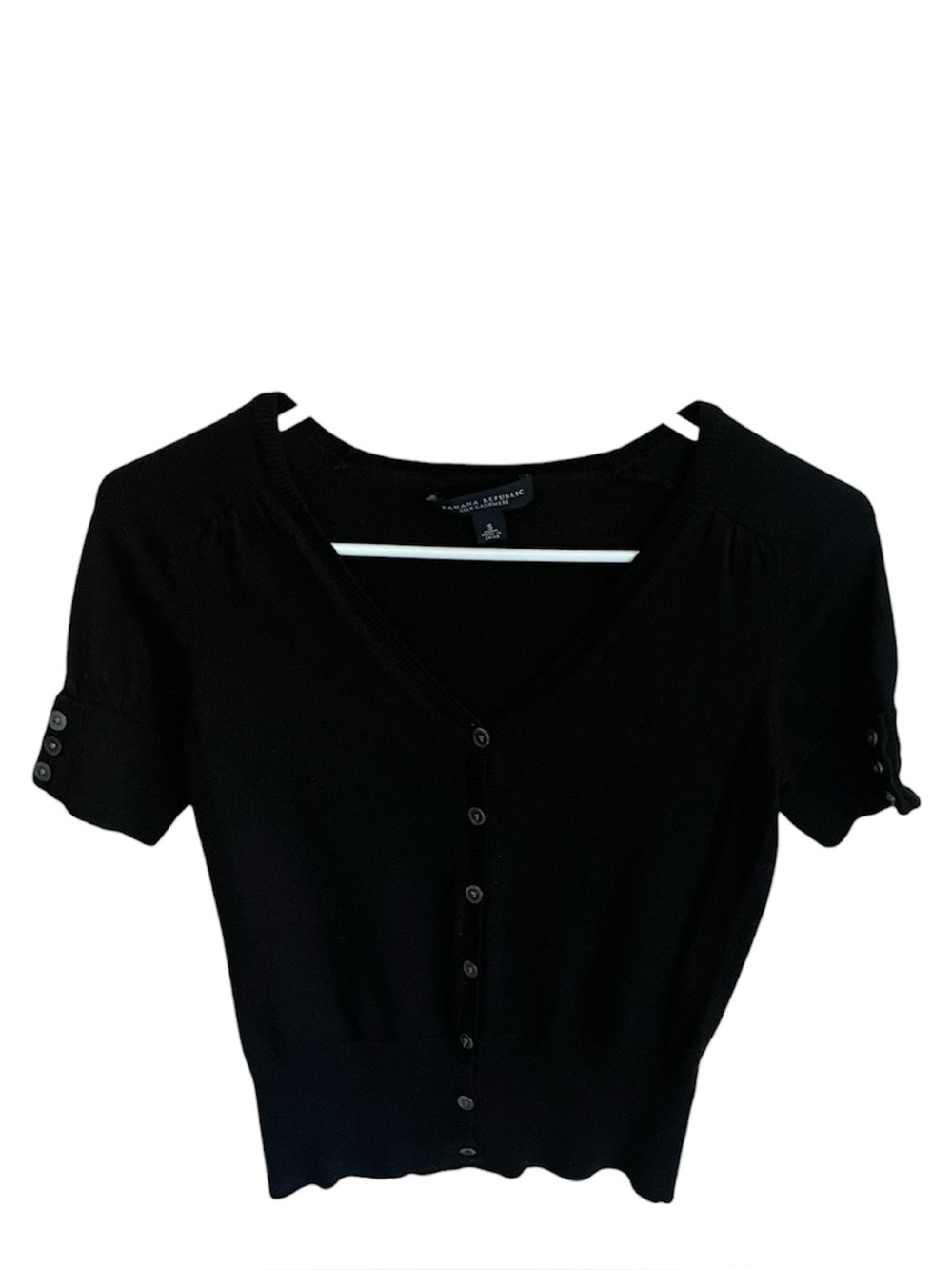 Banana Republic Black Silk Cardigan Short-Sleeve Button Front Knit Sweater
